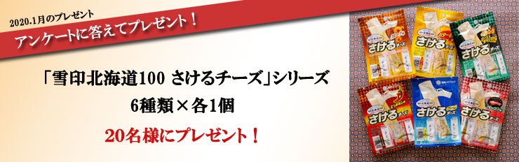 2020.1月のプレゼント アンケートに答えてプレゼント! 「雪印北海道100 さけるチーズ」シリーズ 6種類×各1個 20名様にプレゼント!