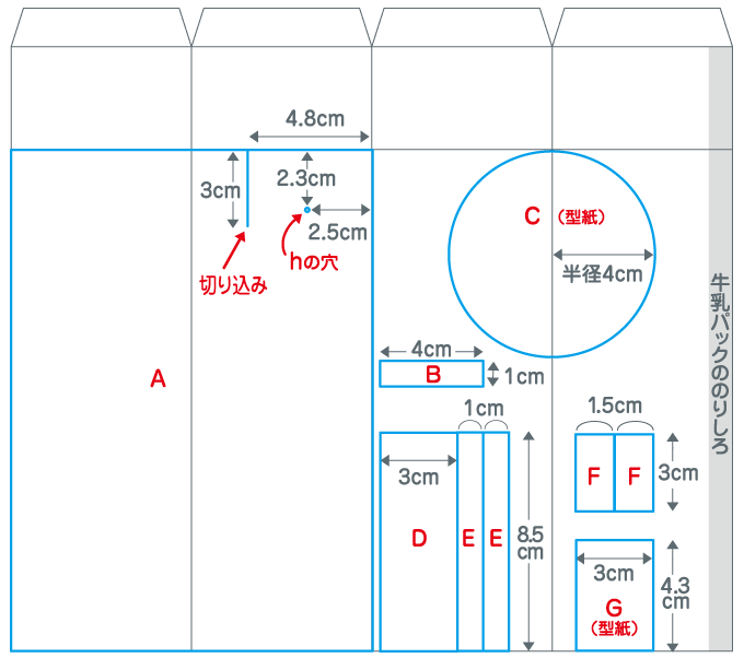 パラボラ紙とんぼ＆牛乳パックシューターの詳細図(しょうさいず) 