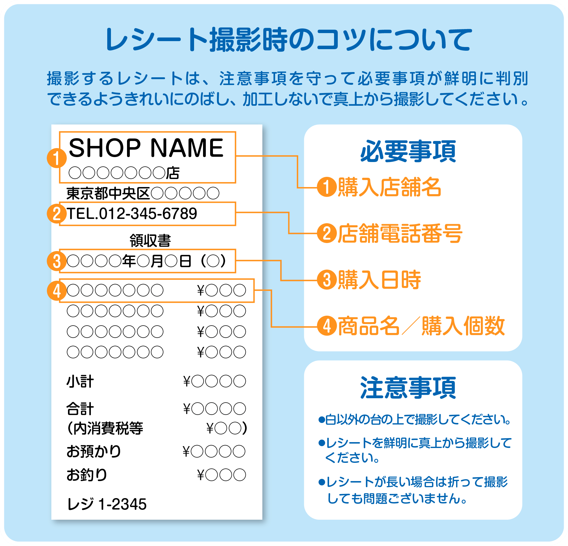レシート撮影時のコツについて