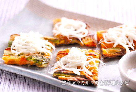  「さけるチーズ」とアスパラガスのチヂミ風