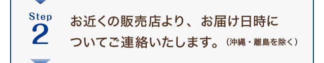 Step2 お近くの販売店より、お届け日時についてご連絡いたします。